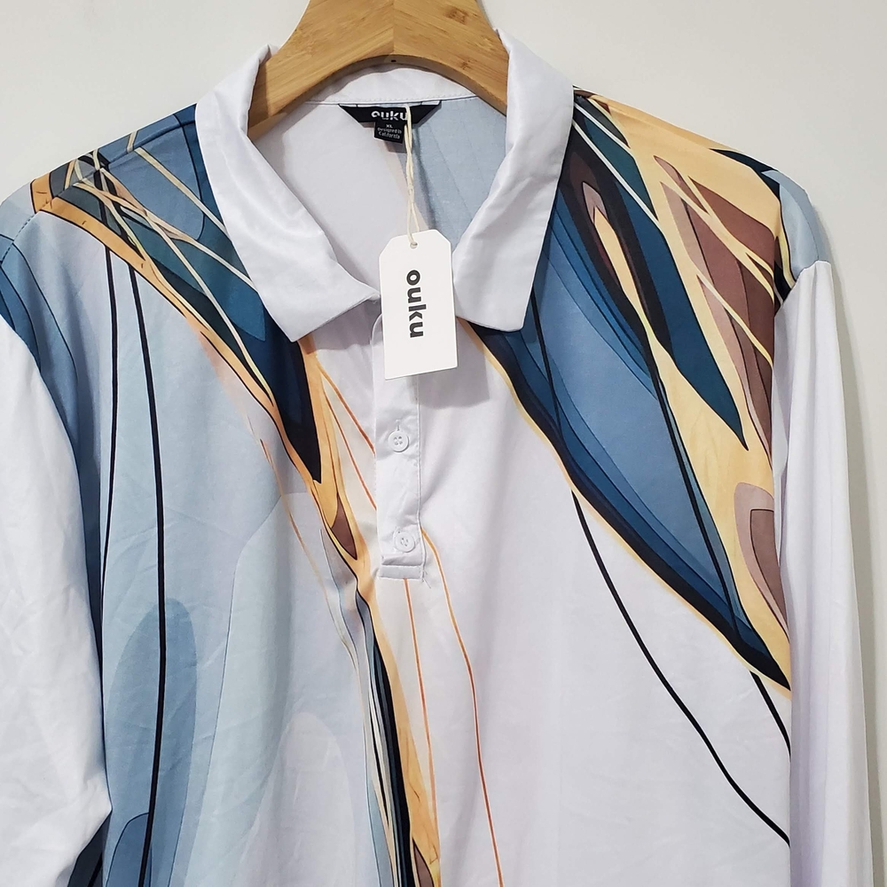Ouku Mens Abstract Design Button Down Shirt XL NEW - Picture 4 of 9